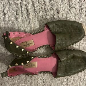 Valentino Olive Green Espadrilles with Pink Lining